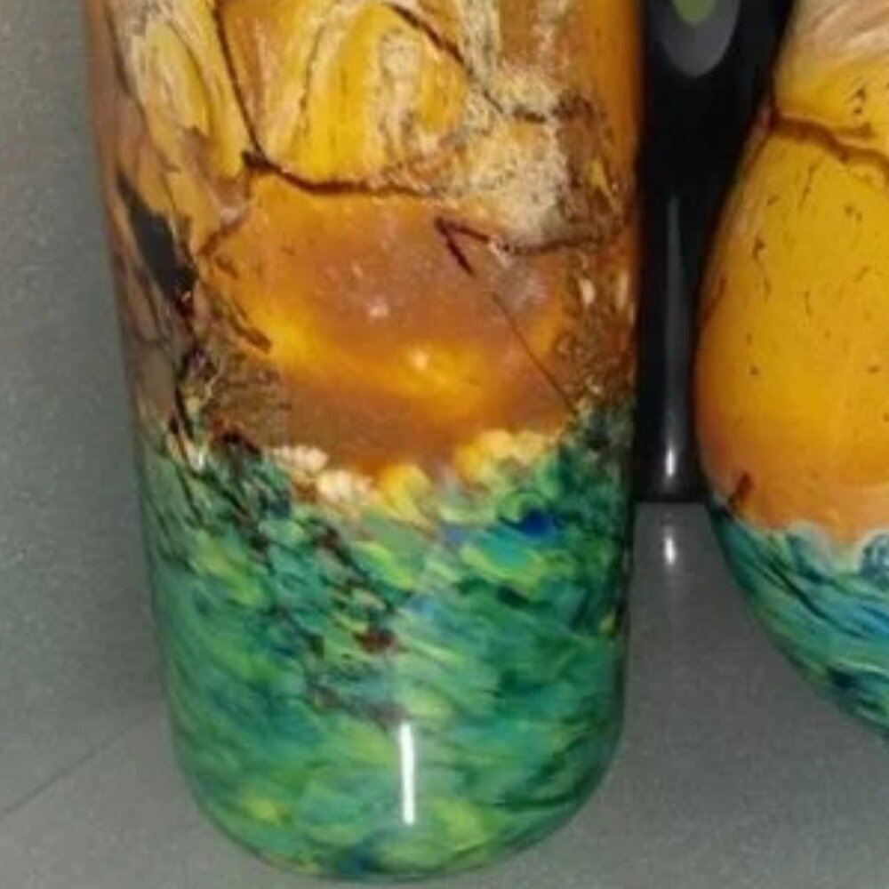 JOHN FIELDS 'SEDONA' Signed 2000 Hand Blown Studio Art Glass Cylinder Vase - Picture 7 of 12